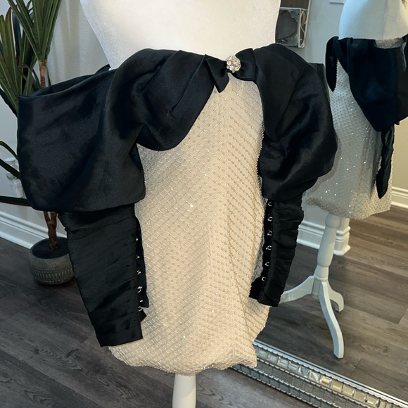 Nafsika Skourti Opera Mini Crystal Dress in Black & Cream Crystal - Picture 6 of 12